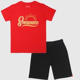 CHILINS Kids Typography Printed Pure Cotton T-shirt with Shorts-picture-36