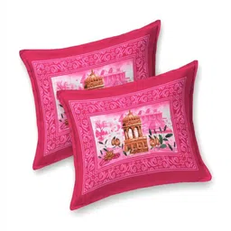 UNIQCHOICE Pink & Green Ethnic Motifs 120TC Pure Cotton Queen Bedsheet Set- 2.35m x 2.15m image 5