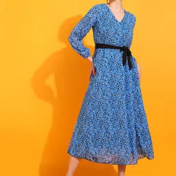CORSICA Floral Print Georgette Fit & Flare Midi Dress-image-72