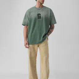 The Souled Store Men Brand Logo Printed Drop-Shoulder Sleeves Oversized T-shirt image 3