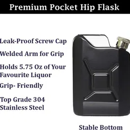 nexshop ™ 1194 Model 6 oz/170ml Black Jerry Can Design Shaped Leak Proof Stylish Designer Liquor Hip Flask With 1 Funnel Stainless Steel Hip Flask image 3