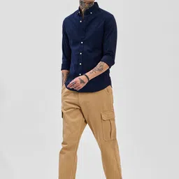 snitch Men Slim Fit Solid Button Down Collar Casual Shirt image 4