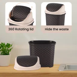 kuber industries Pack of 6 Plastic Pedal Swing Lid Dustbin | 7 Ltr | Check Dhakkan- Brown & Grey Plastic Dustbin image 2