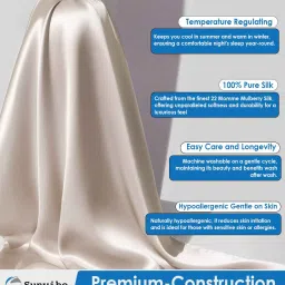 sunvibe Beige Solid 400 TC Silk 2 Pillow Covers With 3 Scrunchies Free image 3