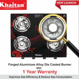 khaitan 4 Burner Active Forge Red Toughened Glass Manual Gas Stove image 5