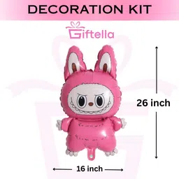 giftella Solid Labubu Foil Balloon with Silver Glitter Birthday Banner and Purple, Pink & White Balloon image 3