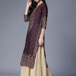 vishudh Women Printed, Block Print Pure Cotton Straight Kurta image 2