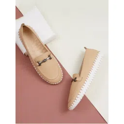 Sherrif Shoes Women Slip-On Beige Loafers with Gold-Tone H-Buckle-image-17