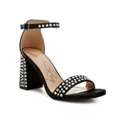 London Rag Pearls Embellished Satin Black Sandal Heels-image-43