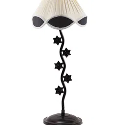Devansh Off White & Black Textured Cotton Zig Zag Table Lamp With Iron Base image 2
