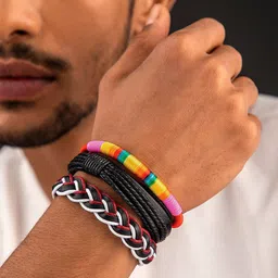 The Roadster Lifestyle Co Men Set of 3 Black & Black Handcrafted Bracelet-picture-50