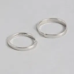 Zavya Set of 2 925 Sterling Silver Rhodium-Plated CZ-Studded Couple Rings image 2