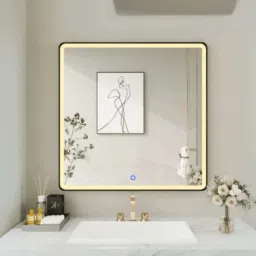 Modern Square Wall LED Mirror with Anodized Aluminum Frame Rose Gold Matte Black Brushed Silver-image-69