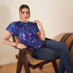 DENNISON Abstract Printed Puff Sleeves Top-picture-36