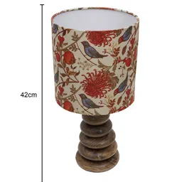Homesake Off-White & Brown Walnut Wood Table Lamp With Bird & Flowers Shade & LED Bulb image 5