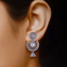 MEENAZ Set Of 4 Stainless Steel Silver Plated Artificial Stones and Beads Studded Earrings image 2