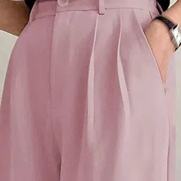 Kotty Women Pink Relaxed Straight Leg Straight Fit High-Rise Pleated Trousers image 2