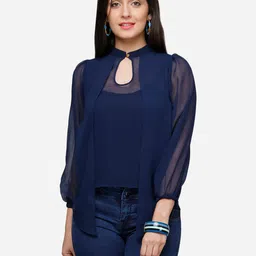 V&M Keyhole Neck Georgette Layered Puff Sleeves Top image 4