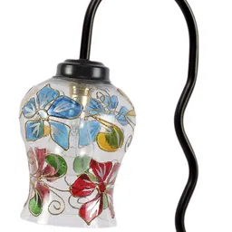 Devansh White & Blue Mosaic Printed Glass Zig Zag Curvy Iron Metal Table Lamp With Shade image 5