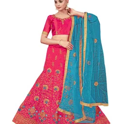 MANVAA Embroidered Beads & Stones Semi-Stitched Lehenga & Unstitched Blouse With Dupatta image 2