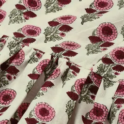 Taavi Women Off-White & Pink Sanganeri Block Print Gathered A-Line Sustainable Dress image 4