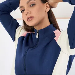 Sweet Dreams Women Navy Blue Front Open Zipper Tracksuit image 5