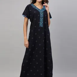 TRUNDZ Navy Blue Printed Maxi Nightdress image 4