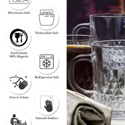 Aura Transparent 6 Pieces Textured Glass Glossy Mugs 220 ml Each image 5