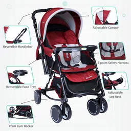 1st Step Infants Maroon Solid Reversible Baby Stroller With 5 Point Safety Harness image 5