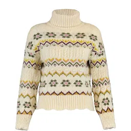 Trendyol Women Beige & Green Floral Printed Pullover image 3
