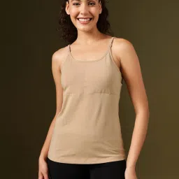 Clovia Cotton Chic Basic Padded Camisole With Adjustable Strap Beige-picture-12