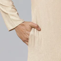 Manthan Men Beige Solid Straight Kurta image 2
