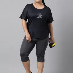 MKH Plus Size Typography Printed Drop-Shoulder Sleeves Relaxed Dri-Fit T-shirt image 3