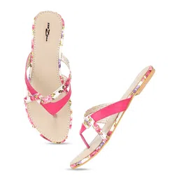 Shezone Women Pink Printed Open Toe Flats image 3
