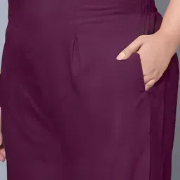Indietoga Women's Plus Size Wine Solid Rayon Casual Trousers with Pockets image 3