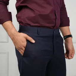 JOHN WATSON Men Comfort Mid-Rise Button Flat-Front Cotton Formal Trouser image 2