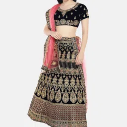 SHADOW & SAINING Black & Gold-Toned Embroidered Semi-Stitched Lehenga Unstitched Blouse With Dupatta image 4