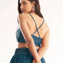 FABPIXEL Embroidered Sequinned Semi-Stitched Georgette Lehenga Choli With Dupatta image 3