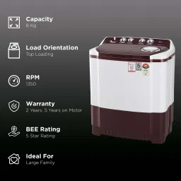 LG 8 kg 5 Star Semi Automatic Washing Machine with Lint Filter (P8030SRAZ.ABGQEIL, Burgundy) image 2
