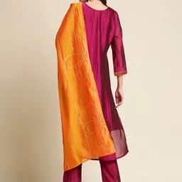Sangria Round Neck Beads And Stones Kurta With Trouser & Dupatta image 5