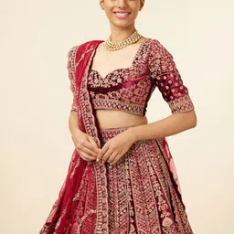 MOHEY Embroidered Velvet Semi-Stitched Lehenga & Unstitched Blouse With Dupatta image 5