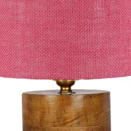 Devansh Pink & Brown Wooden Cylindrical Table Lamp With Jute Shade image 2