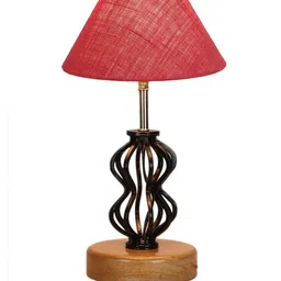 Devansh Pink & Black Solid Jute Table lamp with Wood Base image 5
