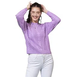 wear lusso Women’s Full Sleeves Round Neck Cable Design Pullover Sweater | Pure Woolen Winter Wear image 1