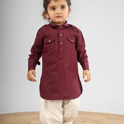 Polka Tots Kids Regular Cotton Pathani Kurta with Pyjamas-picture-7