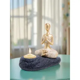 Golden Peacock Gold Meditating Figurine Showpiece Cum Candle Holder image 1
