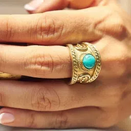 SOUL WORKS Blue Feroza Chaand Adjustable Brass Ring-image-76