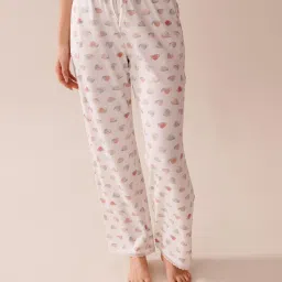 La Vie En Rose Snail Print Lace Trim Super Soft Pyjama Pants White-picture-34