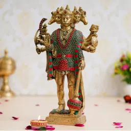 eCraftIndia Golden Brass Panchmukhi Hanuman Ji Idol-image-37