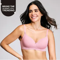 Nykd By Nykaa Iconic Cotton Low Back Padded Non-Wired 3/4th Coverage T-shirt Bra NYB252 Blush-image-86